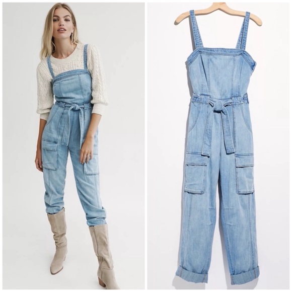free people jean jumpsuit